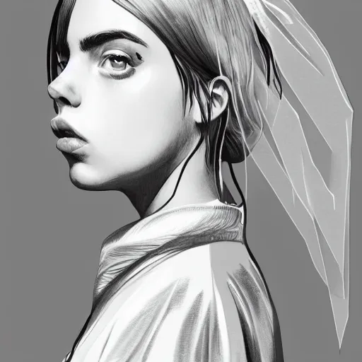 Image similar to fashion model billie eilish wearing wedding dress high detail lineart dramtic lighting artstation by trevor henderson by rossd raws cinematic dramatic