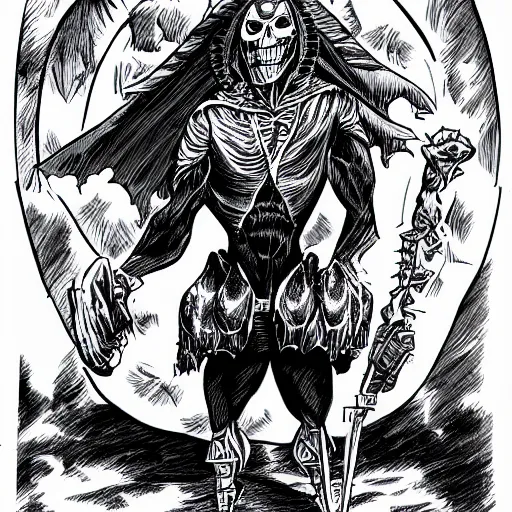 Image similar to larry - king dressed like skeletor comic - book drawing from mad - magazine pen and ink with full - color artwork, vector svg