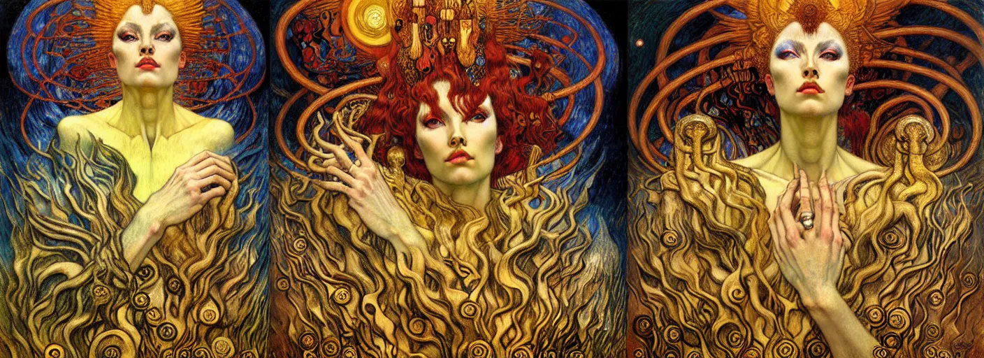 Image similar to Divine Chaos Engine by Karol Bak, Jean Delville, William Blake, Gustav Klimt, and Vincent Van Gogh, symbolist, visionary