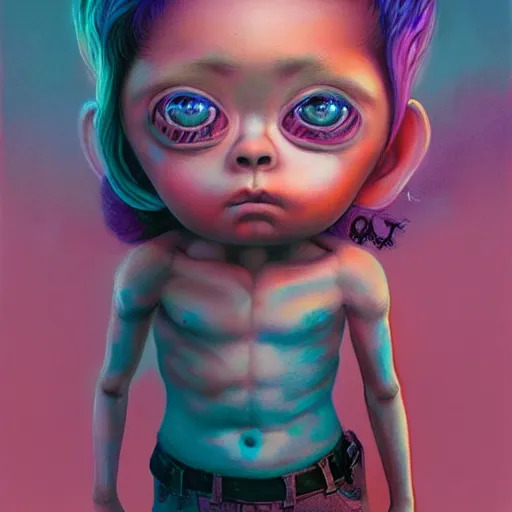 Prompt: Lofi vaporwave portrait six armed baby monster,chalk, Pixar style, Tristan Eaton, Stanley Artgerm, Tom Bagshaw, Basil Gogos