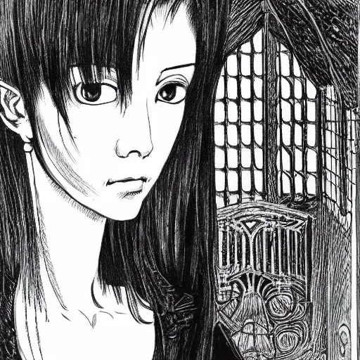 Image similar to portrait of a beautiful woman, gothic, high detail, drawing by junji ito