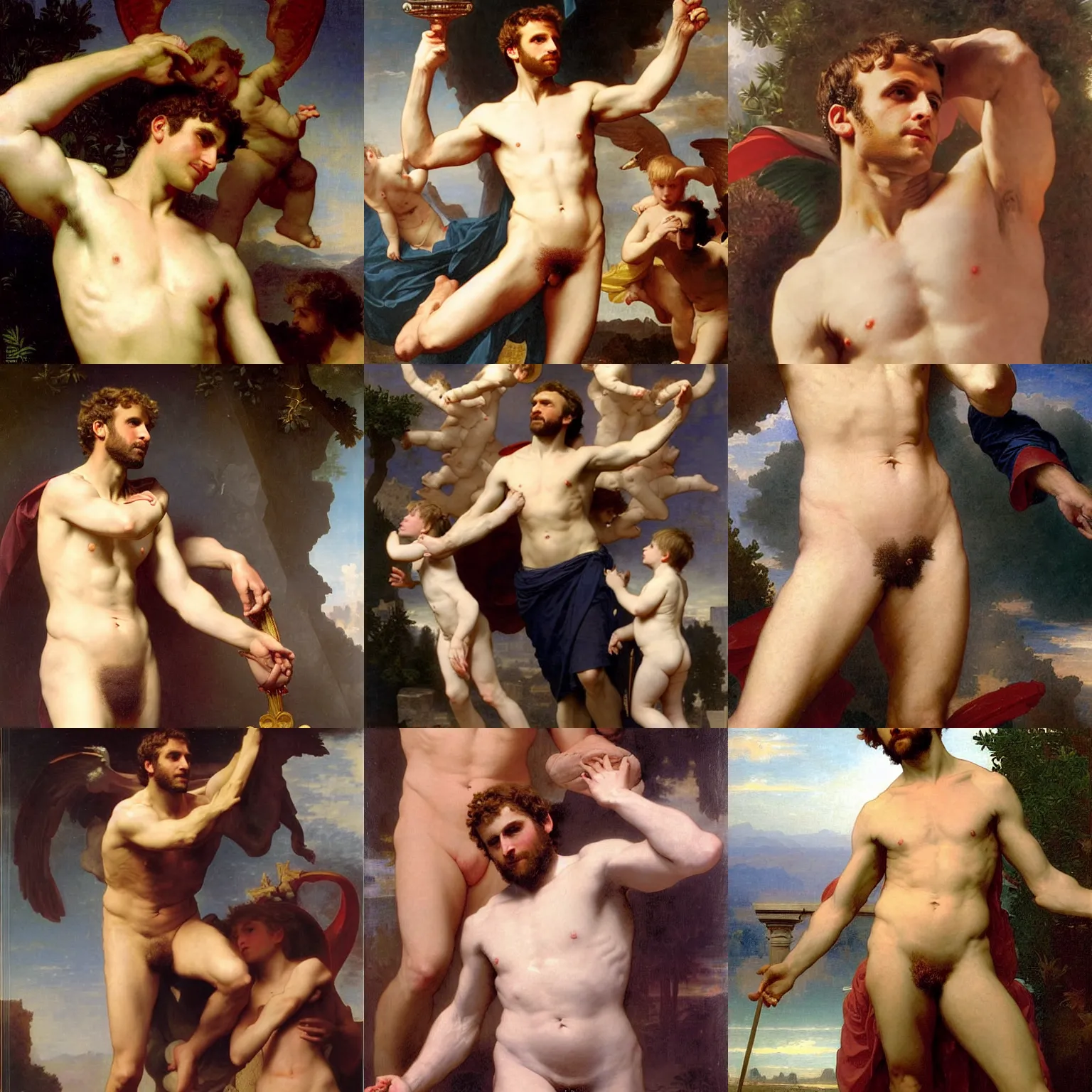 Prompt: portrait of emmanuel macron as the god jupiter, by bouguereau