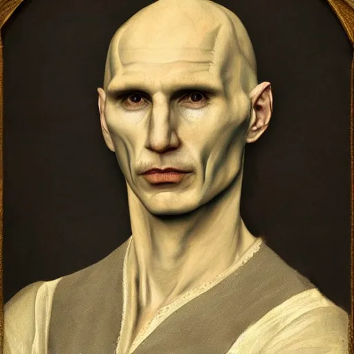 Image similar to a renaissance style portrait painting of Voldemort