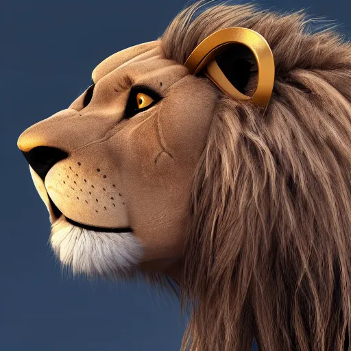 Image similar to dream very very beautiful furry art, bust profile picture of a robotic anthro lion, visor screen for face, snout under visor, commission on furaffinity, cgsociety, octane render