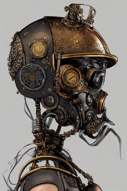 Image similar to steampunk helmet fantasy art mask robot ninja stylized digital illustration sharp focus, elegant intricate digital painting artstation concept art global illumination ray tracing advanced technology chaykin howard and campionpascale and cooke darwyn and davis jack