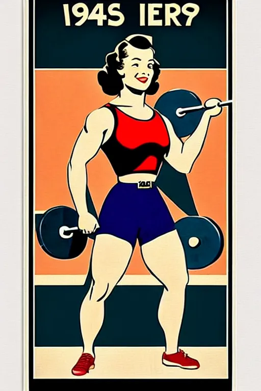 Image similar to 1940s womens weightlifting art poster