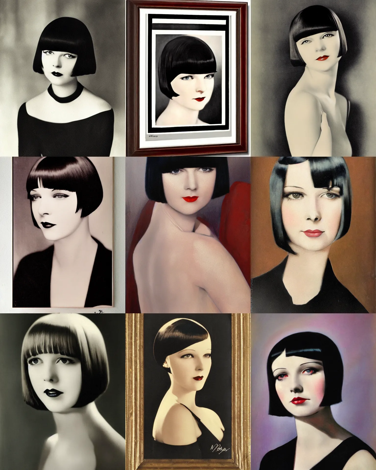 Prompt: mary louise brooks 2 0 years old, bob haircut, portrait by robert mallet - stevens, 1 9 2 0 s, art decos