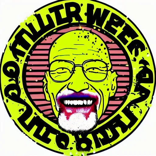 Image similar to logo design, walter white smiling like the joker, splatter paint