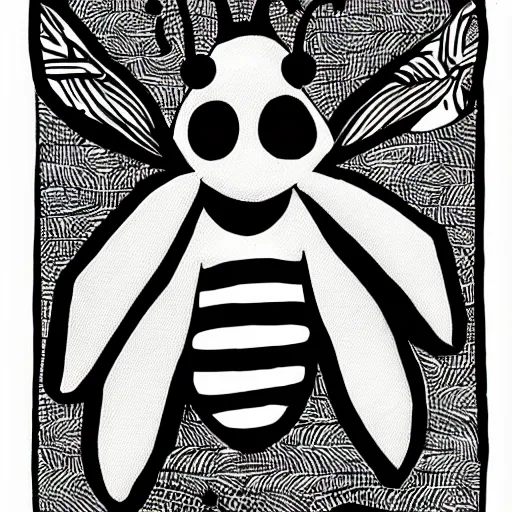 Prompt: black and white illustration, creative design, bee