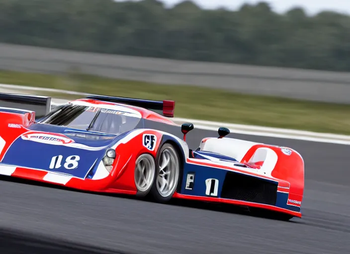 Image similar to Dauer 962 LeMans road car racing down high way motion blur front side view