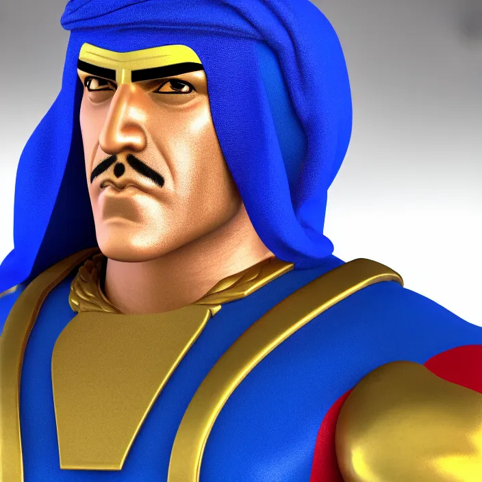 Image similar to bust, captain falcon as sheik mohammad ruler of dubai, head and torso only, masterpiece, medieval arabia, sharp details, hd, 4 k