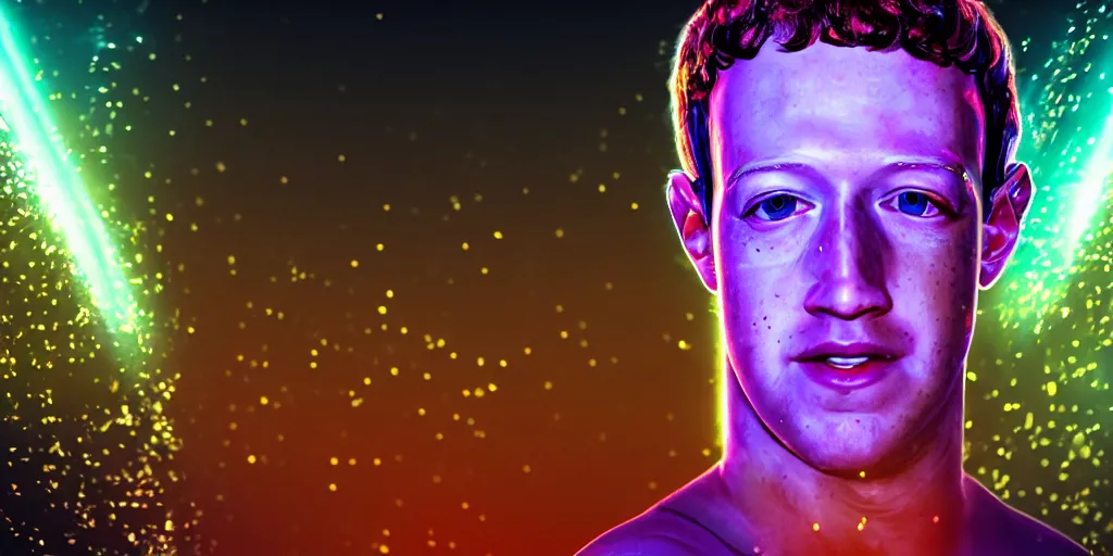 Prompt: macro portrait photograph of a glowing and muscular mark zuckerberg at coachella stage, sparkling, ultra realistic, unreal 5 engine render, octane render, digital painting, smooth, elegant, pop art style, 8 k, 3 5 mm film grain,