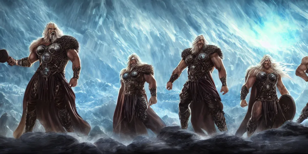 prompthunt: a epic and fantasy concept art of ragnarok, zeus, thor, by  tsuyoshi nagano, god of wars, aion, hyperdetailed, 8 k realistic,  symmetrical, wallpaper, long shot, frostbite 3 engine, cryengine, dof,  trending