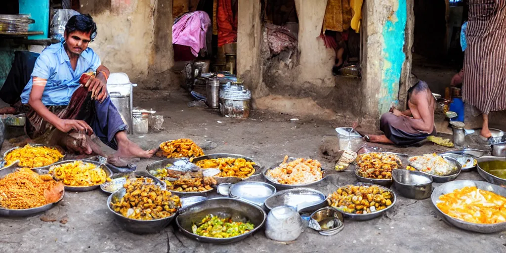 Image similar to indian street food vendor making food for customers while stray dogs eagerly await their turn