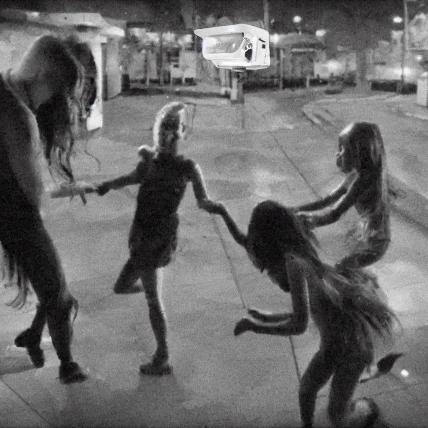 Prompt: alien abducting a girl, cctv footage