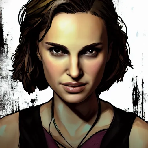 Image similar to young natalie portman portrait, borderlands, tales from the borderlands, the wolf among us, comic, cinematic lighting, studio quality, 8 k