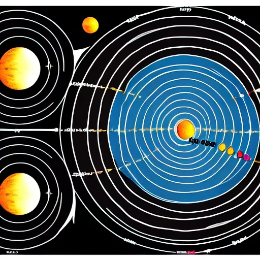 Prompt: planetary orbital map, bohr model, simple art style,