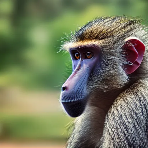 Prompt: baboon facing away from camera holding an umbrella, detailed, clean, realistic