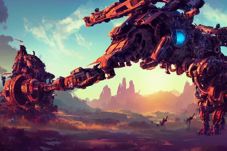 Image similar to rollerback machine mecanical creature robot of horizon forbidden west horizon zero dawn radiating a glowing aura global illumination ray tracing hdr fanart arstation by ian pesty and alena aenami artworks in 4 k