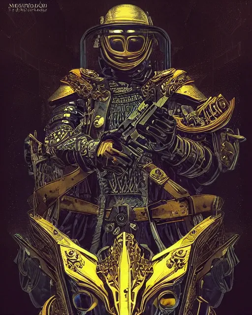 Image similar to a cyberpunk spanish conquistador wearing ornate armor in battle, art by nicola saviori, symmetric, handsome, golden ratio, jungle