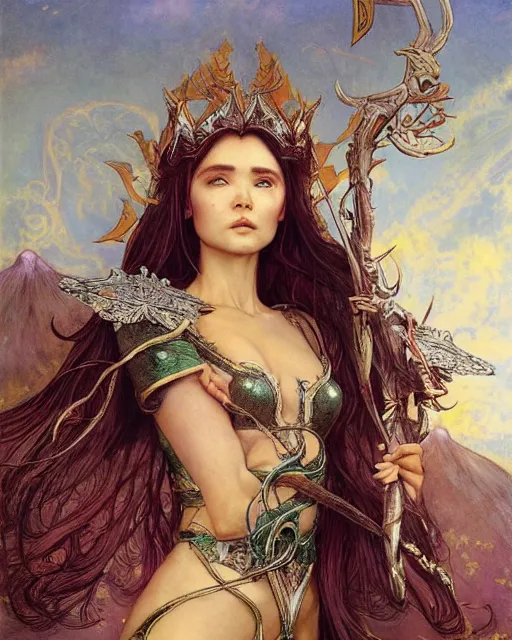 Prompt: a beautiful elf queen by BROM, Edgar Maxence and Ross Tran and Michael Whelan and Jules Bastien-Lepage