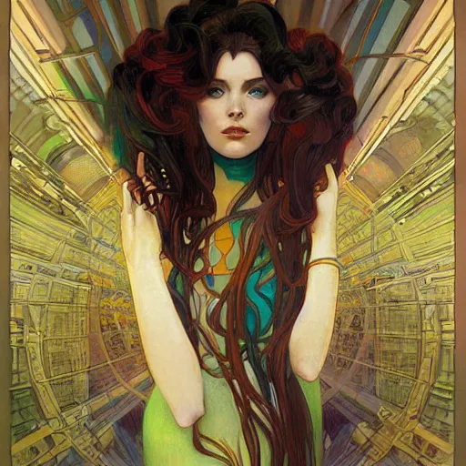 Image similar to a retrofuturist painting in the style of donato giancola, and in the style of charlie bowater, and in the style of alphonse mucha. symmetry, smooth, sharp focus, semi - realism, intricate detail.