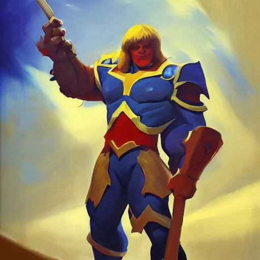 Image similar to greg manchess portrait painting of astonishing he - man the master of the universe as overwatch character, medium shot, asymmetrical, profile picture, organic painting, sunny day, matte painting, bold shapes, hard edges, street art, trending on artstation, by huang guangjian, gil elvgren, ruan jia, greg rutkowski, gaston bussiere