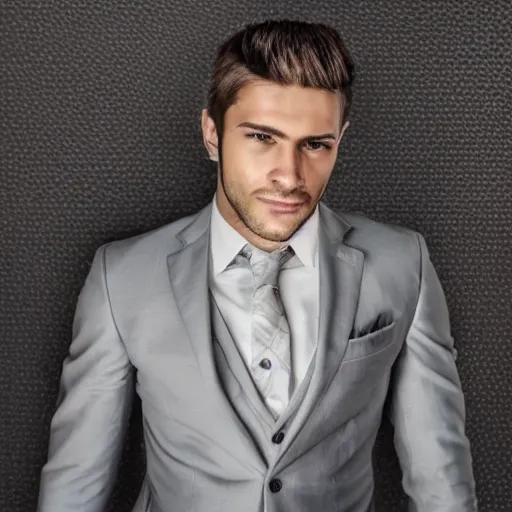 Image similar to highly detailed photo of a handsome, muscular man in a suit