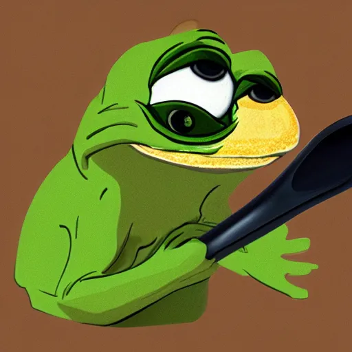 Prompt: pepe with a spoon, realistic, detailed, artstation