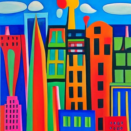 Prompt: painting of New York city by Tarsila do Amaral