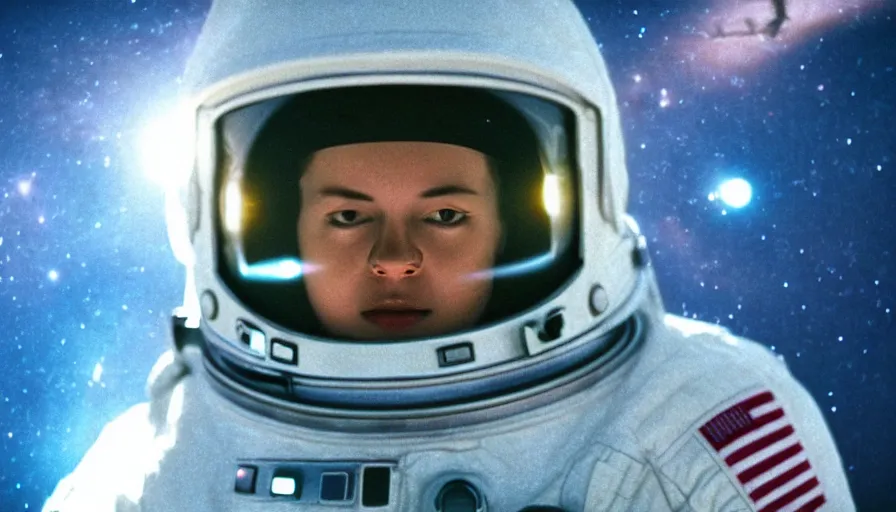 Image similar to movie still of a transcendental astronaut being, cinematic composition, cinematic light, anamorphic lens