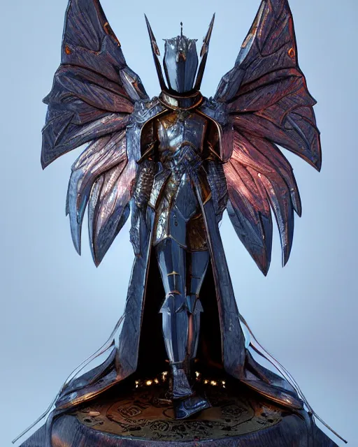 Image similar to magicpunk seraphim statue knight, chrome reflect, calming, uplifting mood, ultra realistic, funny, small buildings, highly detailed, epic lighting, illuminated, cinematic, art by eddie mendoza