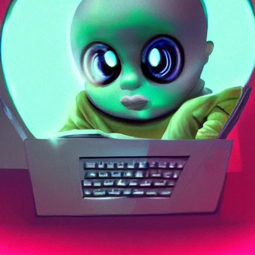 Prompt: An angry baby hacker, art by beeple