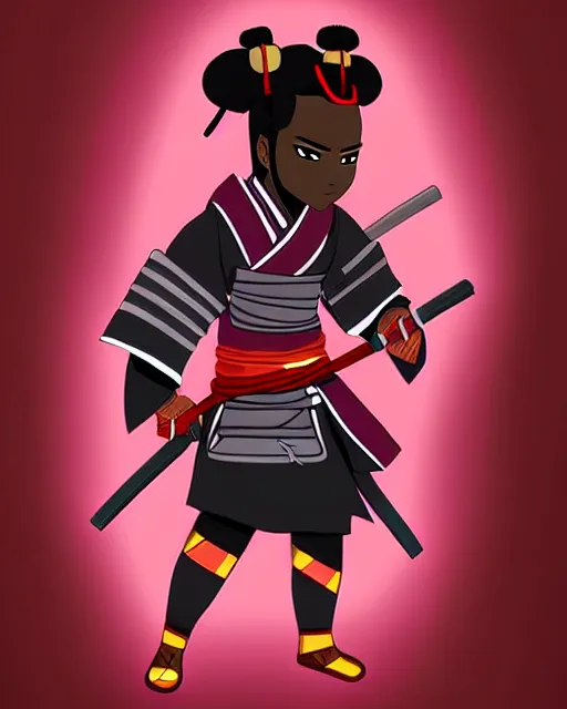 Image similar to cute digital art of a cute african samurai warrior, cute chibi style, chibi, anime, artstation, deviantart, pinterest, yasuke 5 0 0 px models