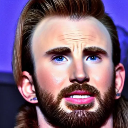 Image similar to chris evans with a mullet, photograph