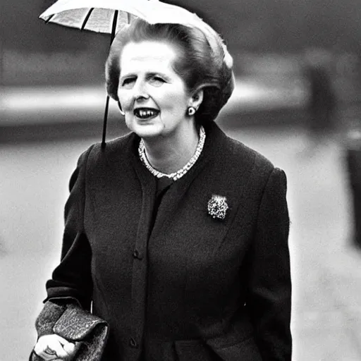 Image similar to margaret thatcher on a rainy day