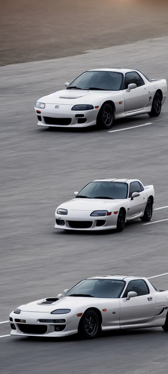 Image similar to a jdm mazda rx - 7 on a highway, cinematic, long exposure, white balance, 8 k, led, lumen global illumination, fog, ray tracing reflections