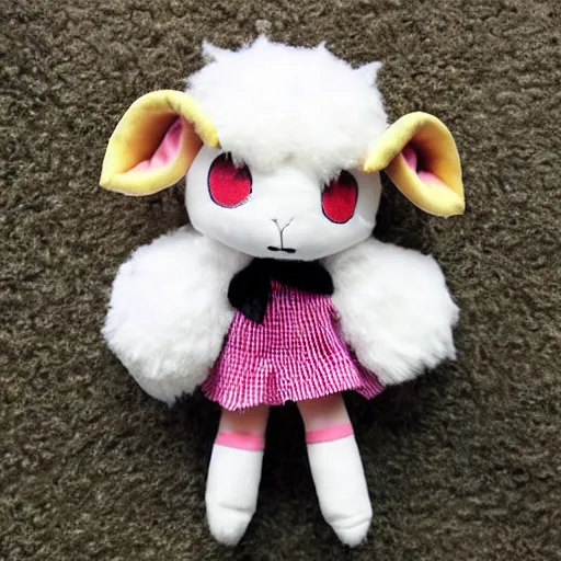 Image similar to cute fumo plush of a sheep girl with horns, anime girl, witch