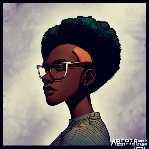 Image similar to Portrait design of afropunk urban character in a street, medium shot, asymmetrical, 3/4 profile picture, painting by Alberto Mielgo and Laurie Greasley and Lois van Baarle, trending on artstation,