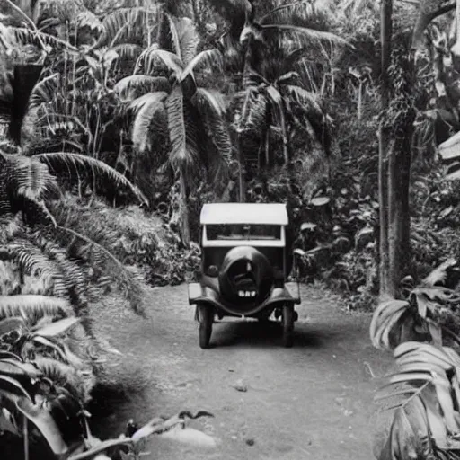 Prompt: a rizom lost film footage of a ( ( ( ( ( ( ( ( cube ) ) ) ) ) ) ) ) in the middle of the tropical jungle / tropicalism / tropicalism / tropicalism / film still / cinematic / enhanced / 1 9 2 0 s / black and white / grain