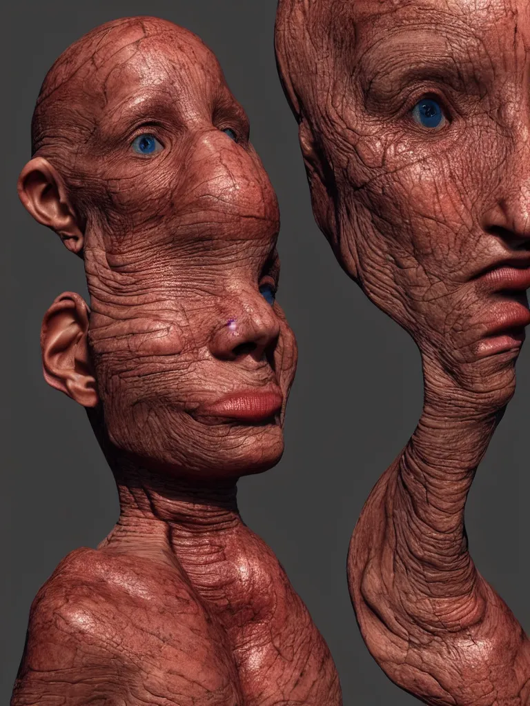 Image similar to a 3d primitive tube shape, texture-mapped with human skin, straight smooth vertical , highly realistic, Surface Painter, hyper-real, 4k, Octane render