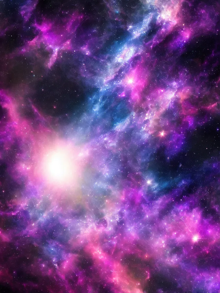 Prompt: celestial epic purple blue and pink colored deepspace image of a sparkling cosmic universe, celestial features, nasa photos, artstation