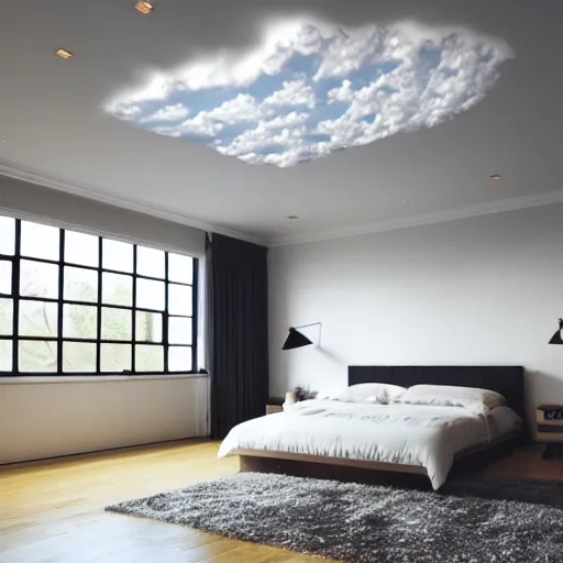 Image similar to raining inside my bedroom, clouds on the ceiling