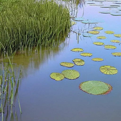 Prompt: sketched, renaissance offhand by valerio olgiati, by scarlett hooft graafland. a peaceful installation art that shows a pond with water lilies floating on the surface. the colors are soft & calming, & the overall effect is one of serenity & relaxation.