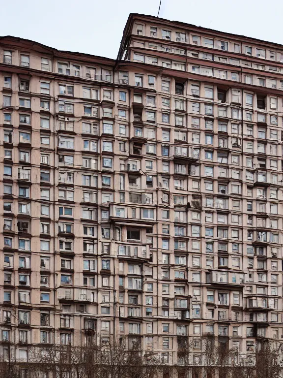 Prompt: soviet apartment building, photo, one object, front side view