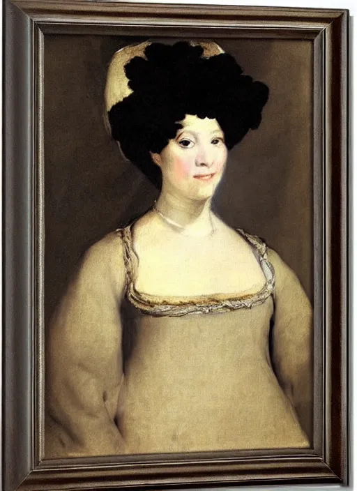 Image similar to portrait of young woman in renaissance dress and renaissance headdress, art by francisco goya