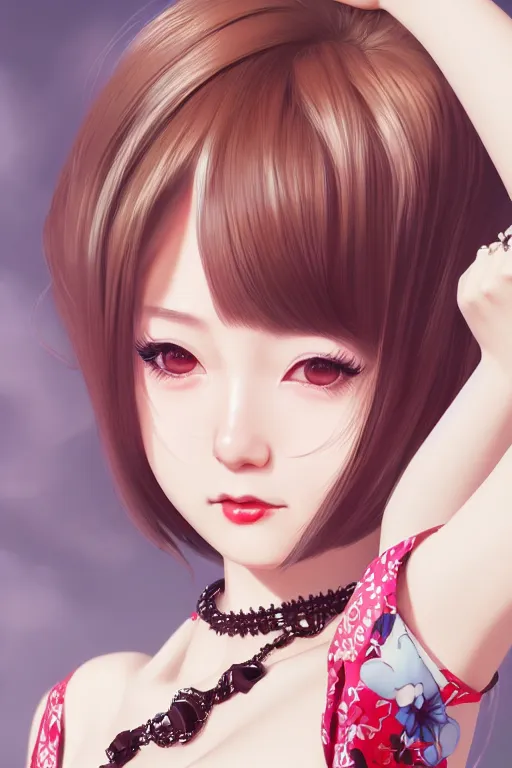 Image similar to a pin up and beautiful fashion charming dreamlke japan girl with lv jewelry, character art, art by wlop and and ilya kuvshinov, hyperdetailed, 8 k realistic, symmetrical, frostbite 3 engine, cryengine, dof, trending on artstation, digital art