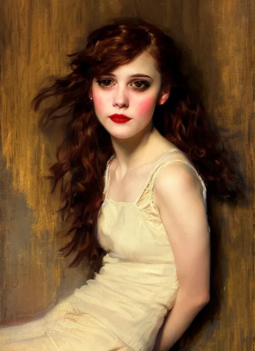 Image similar to a portrait of a pretty sewer punk young lady by albert lynch