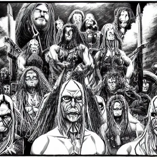 Image similar to Metalocalypse by Kentaro Miura, highly detailed, black and white