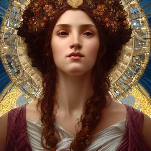 Image similar to portrait of etheral goddess, intricate, elegant, highly detailed, digital painting, artstation, concept art, smooth, sharp focus, illustration, art by artgerm and greg rutkowski and alphonse mucha and william - adolphe bouguereau and stephanie law